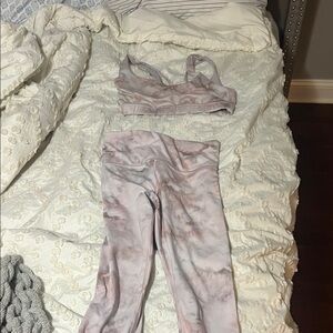 Athleta Pink and Gray Sports Bra and Leggings Set